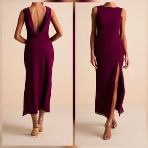 Lulus Yaneli Plum Boat Neck Cowl Back Maxi Dress, Size Large